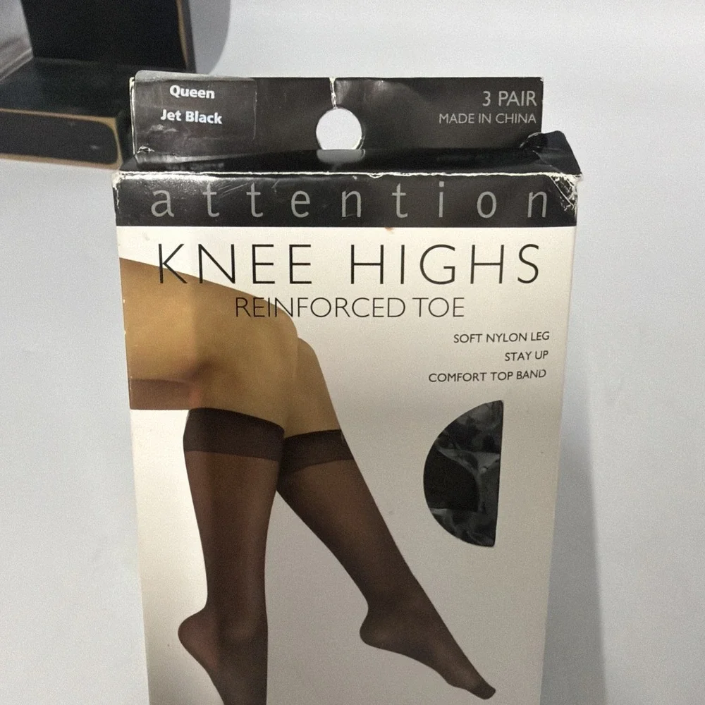 Attention 2 Pair Knee Highs w/Reinforced Toe Jet Black - Queen, Sock Size 10-12